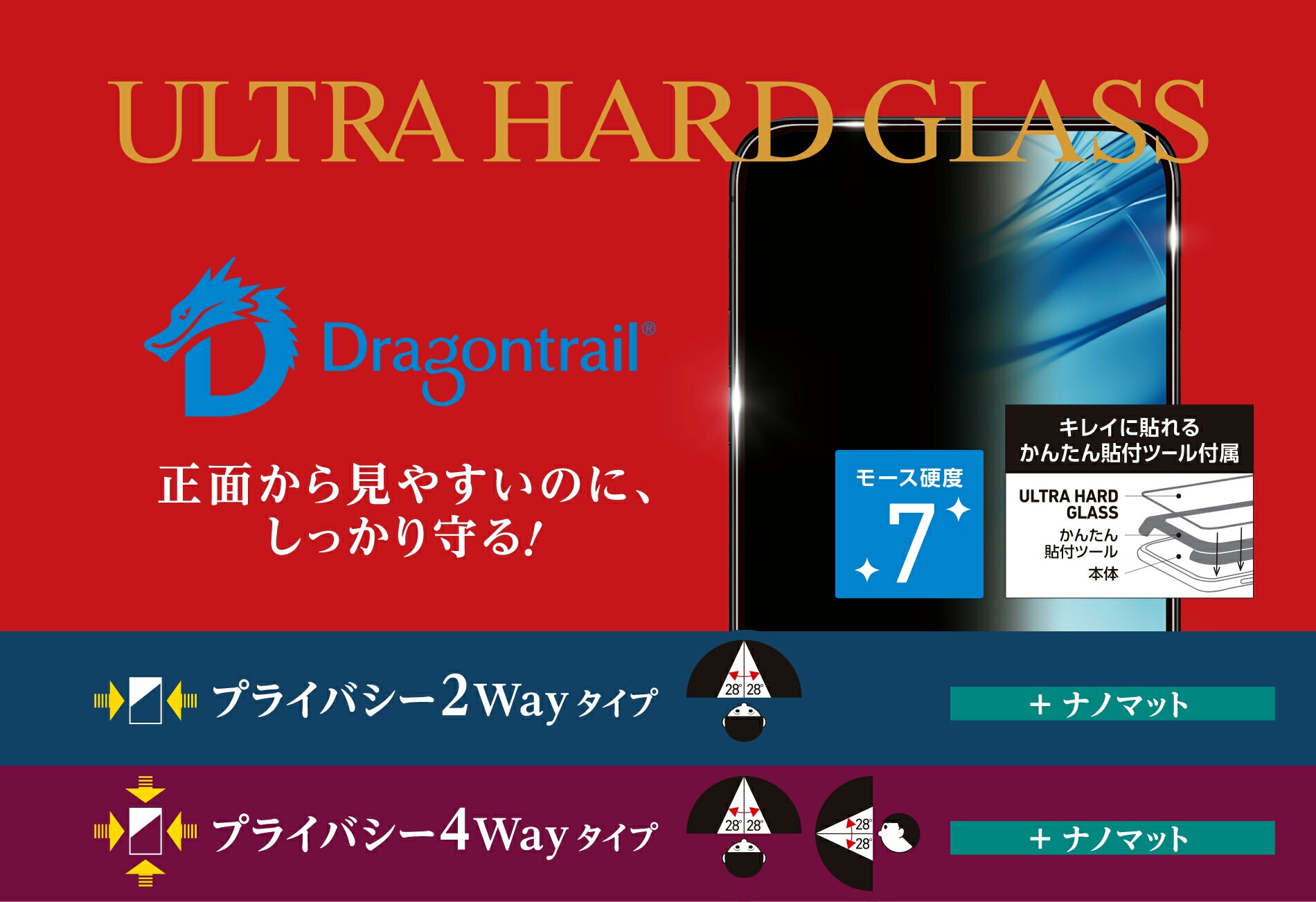ドラゴン取っ手付きガラスベース AGC社製「Dragontrail® Pro」を採用した高強度ガラス 左右・全方位から